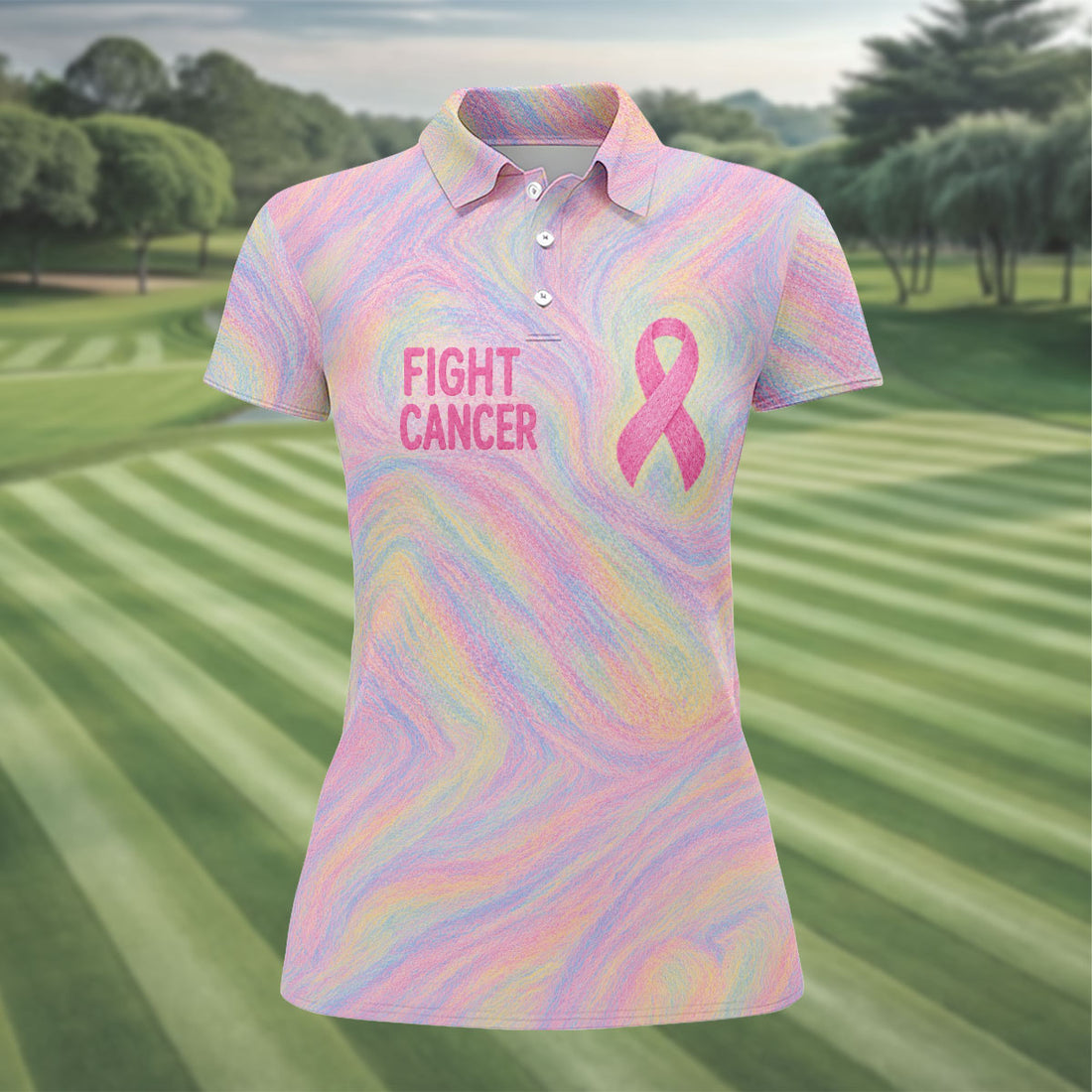 Fight Cancer Pink Ribbon Breast Cancer Polo Shirt, Ladies Golf Tops, Golf Shirts For Women