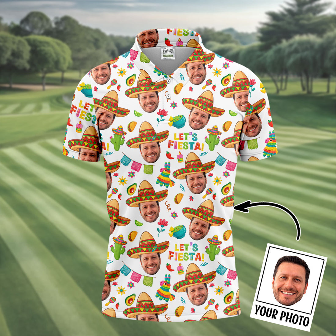 Let's Fiesta Cinco De Mayo Celebration Fiesta Themed Custom Face White Golf Shirts For Men