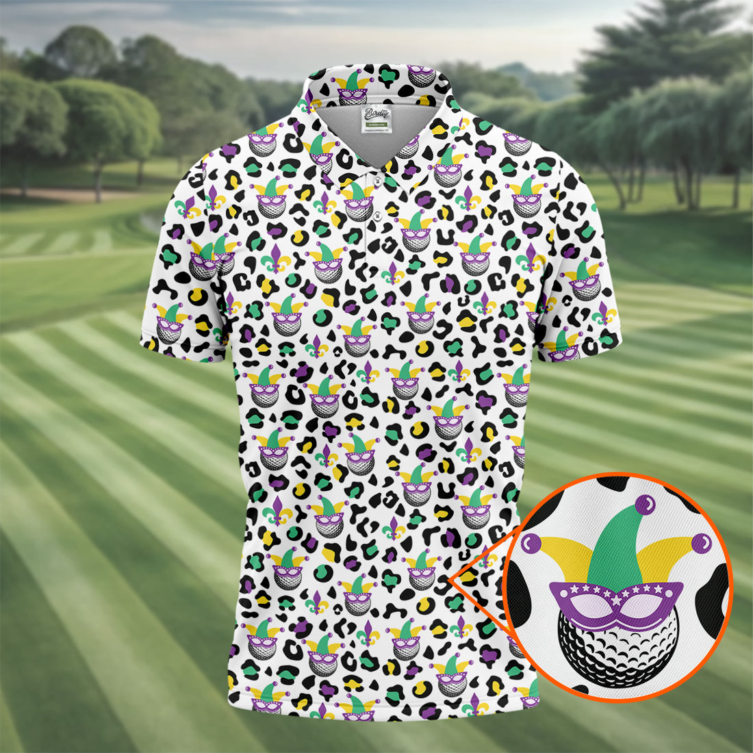 Mardi Gras Mask Leopard Spots Funny Golf Ball Golf Tops For Men, Polo Shirts For Men, Golf Shirts For Men