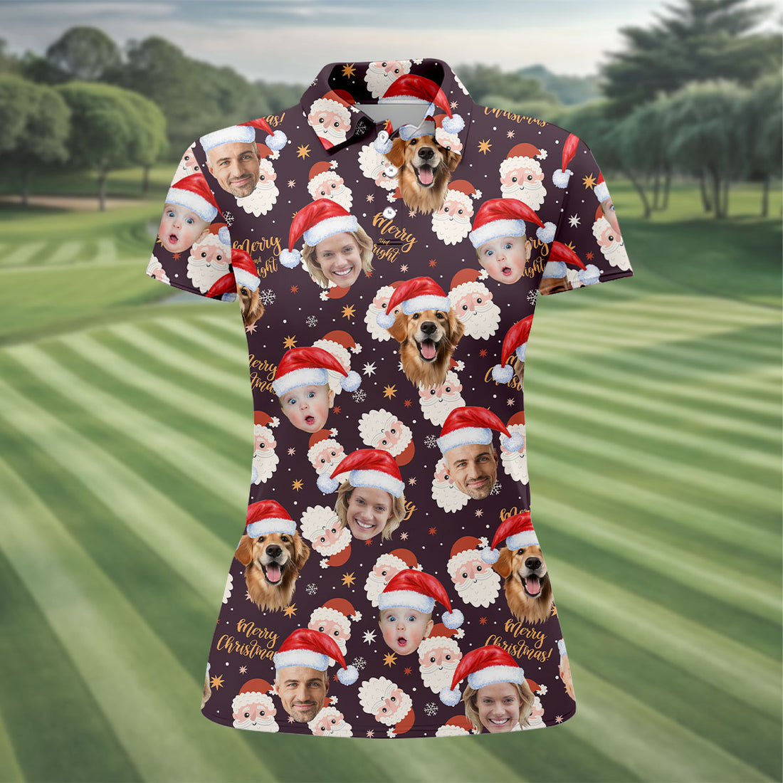 Custom Face Merry Christmas Santa Christmas Golf Shirt, Ladies Golf Shirts, Golf Gifts For Women