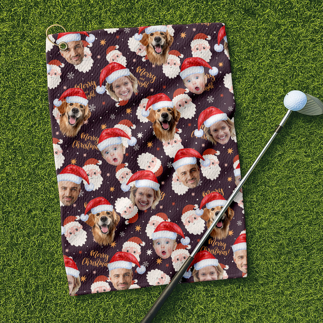 Custom Face Merry Christmas Santa Golf Towels, Christmas Golf Gift, Custom Golf Accessories