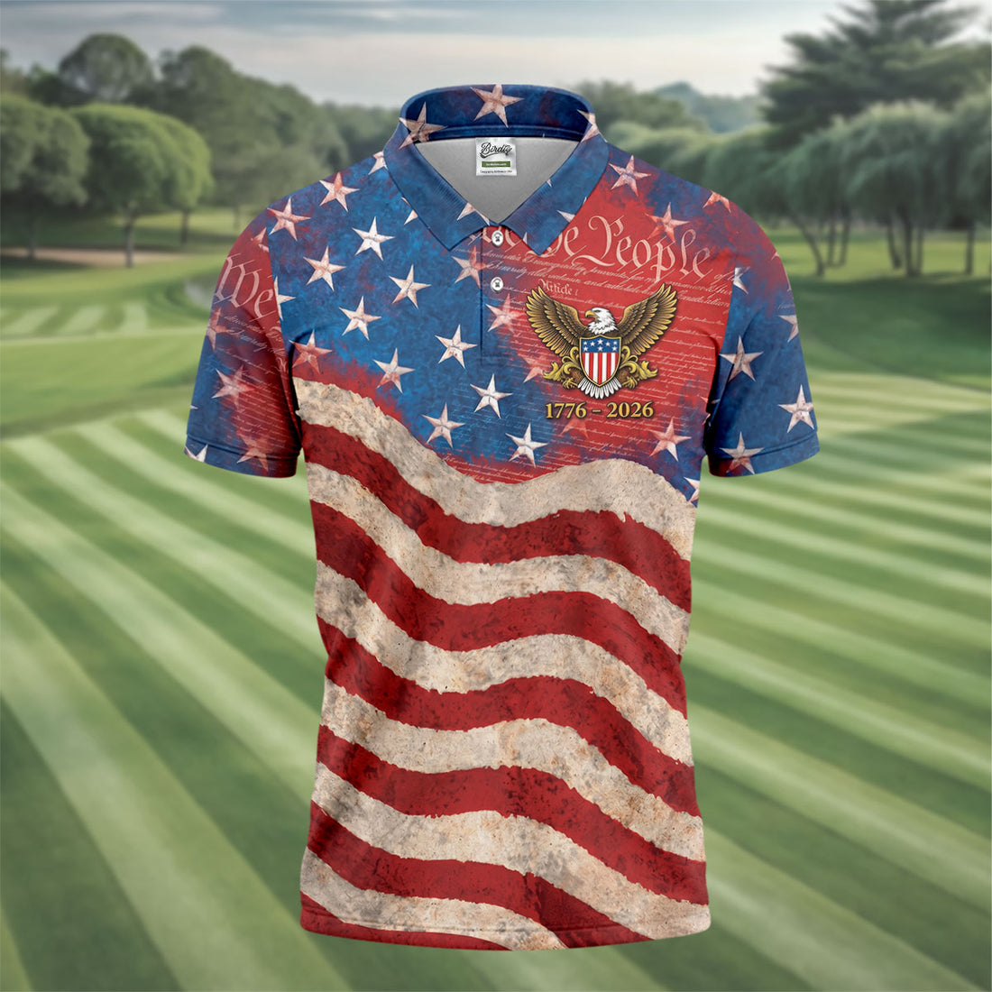 We The People Vintage American Flag Men's Golf Shirt, 4th of July Golf Shirt