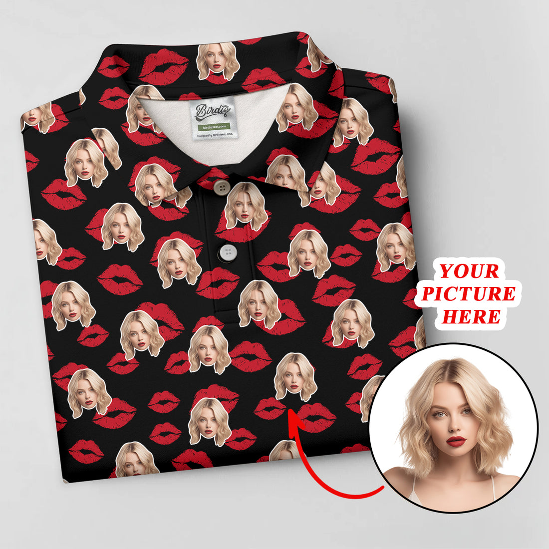 Kiss Lipstick Mark Custom Photo Women Golf Top, Valentines Golf Gift, Ladies Golf Polos