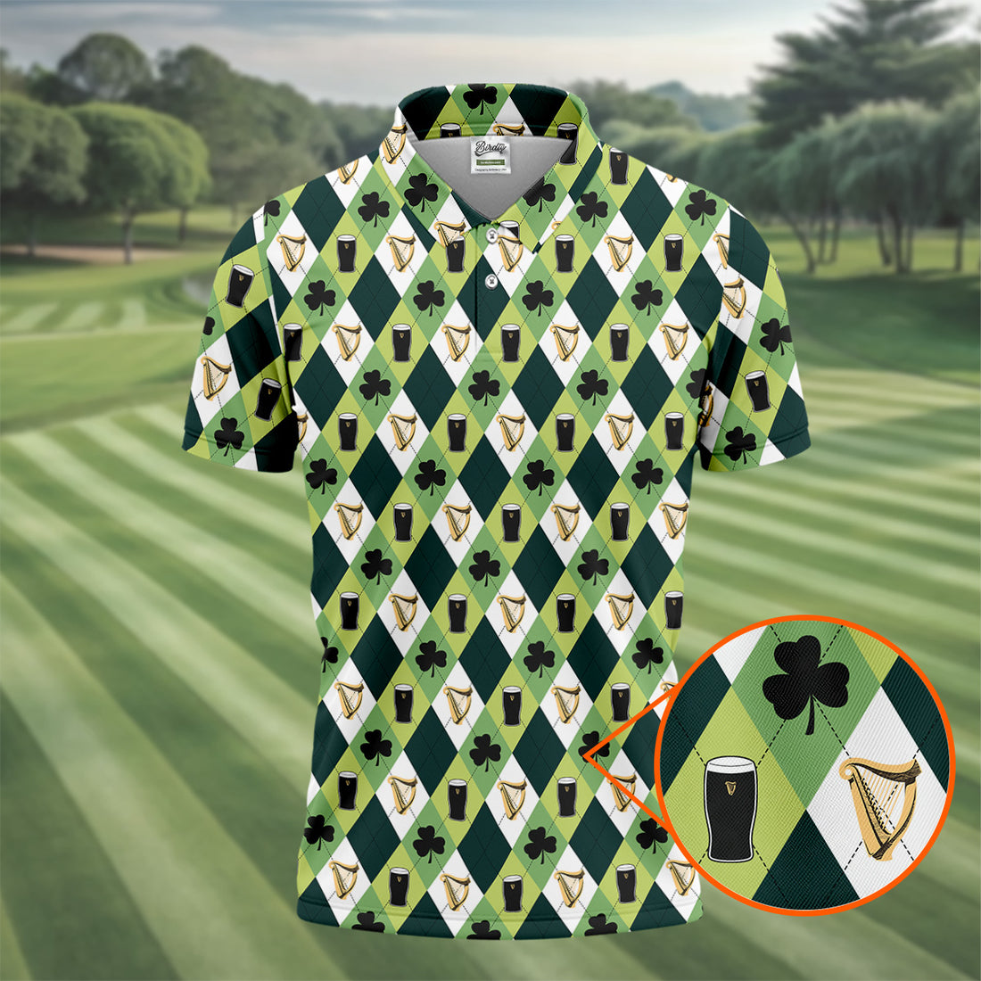 Green And White Argyle Pattern Beer St Patrick's Day Golf Shirt, Golf Tops For Men, Polo For Men