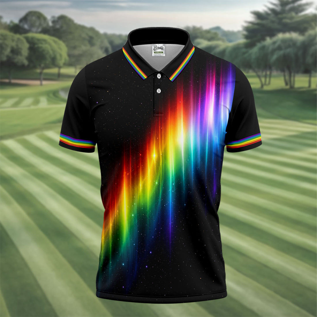 Rainbow Galaxy LGBT Support Gradient Golf Tops For Men, Pride Month Golf Shirts For Men