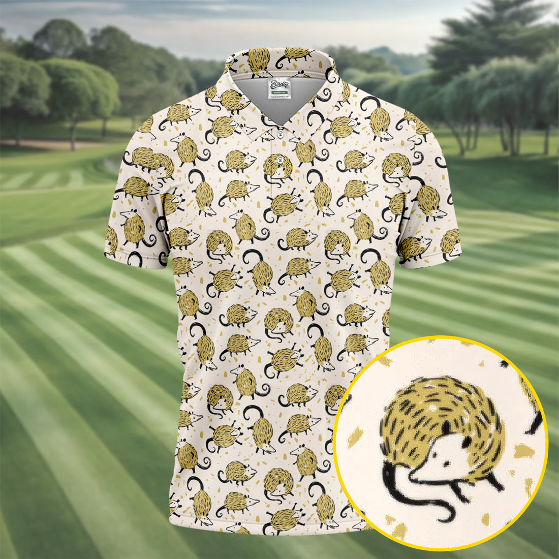 Cute Opossum Seamless Pattern Golf Tops For Men, Cute Golf Outfit, Polo Shirts For Men