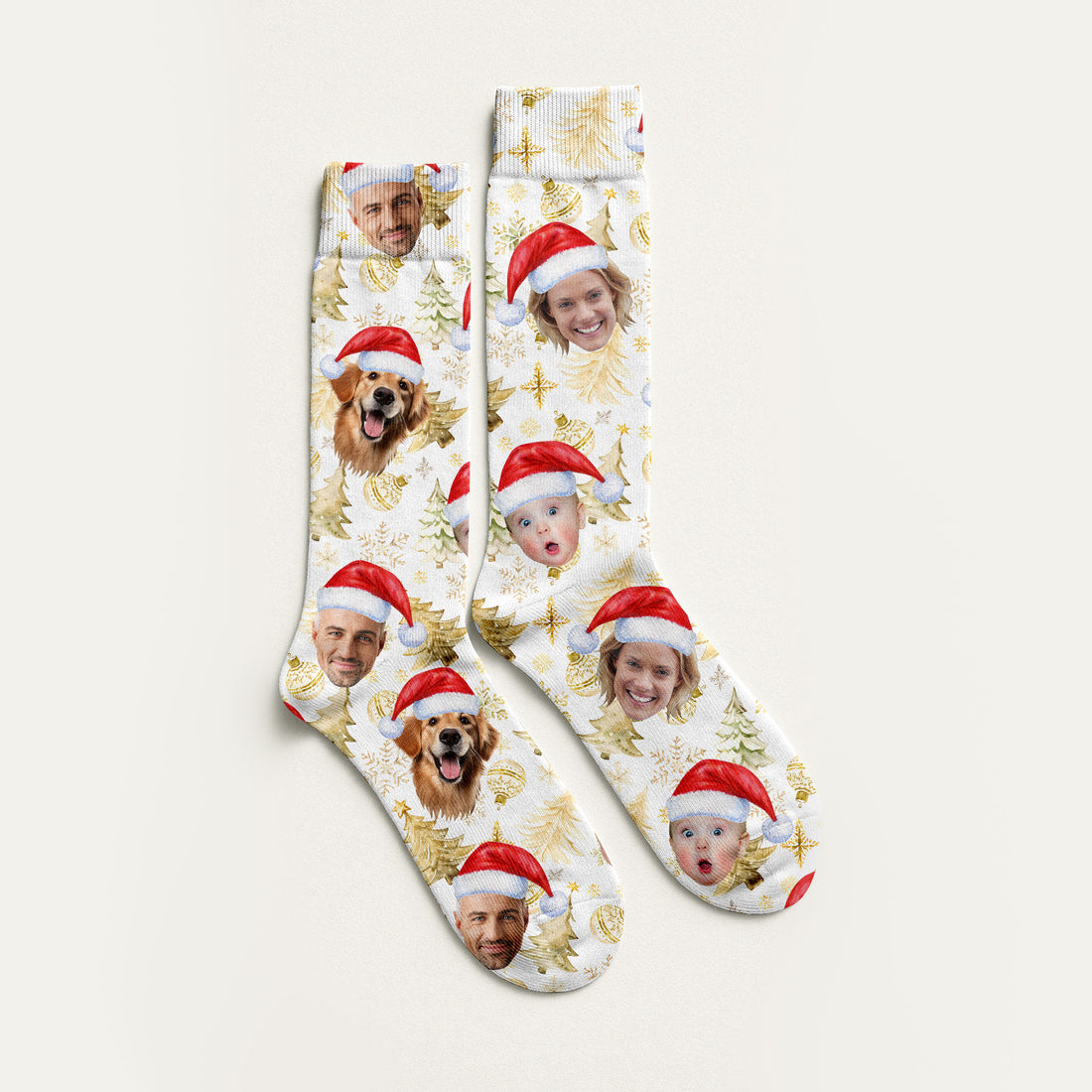Custom Face Xmas Pattern Golden Print Golf Socks, Christmas Golf Gift, Custom Golf Accessories