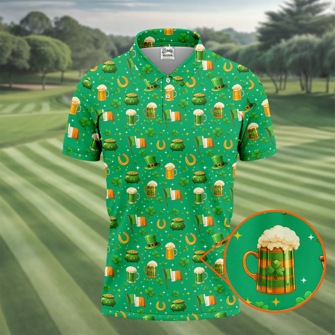 St Patrick's Day Pot Of Gold Leprechaun Hats Irish Flag Golf Tops For Men, Golf Gift For Men, Golf Shirts For Men