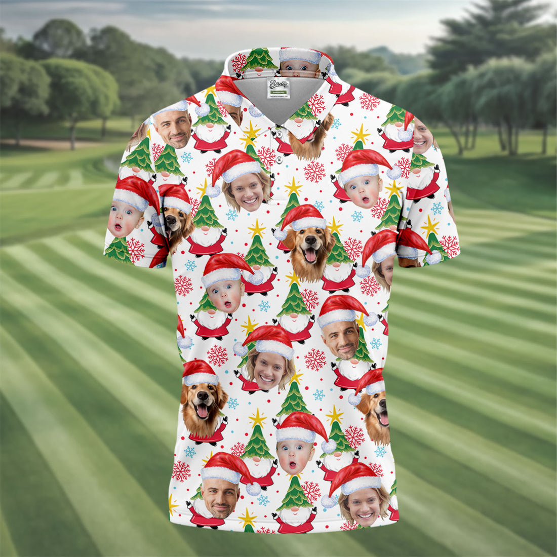 Custom Face Cute Christmas Gnome White Golf Shirt, Christmas Golf Shirt, Golf Shirts For Men, Golf Gift For Men