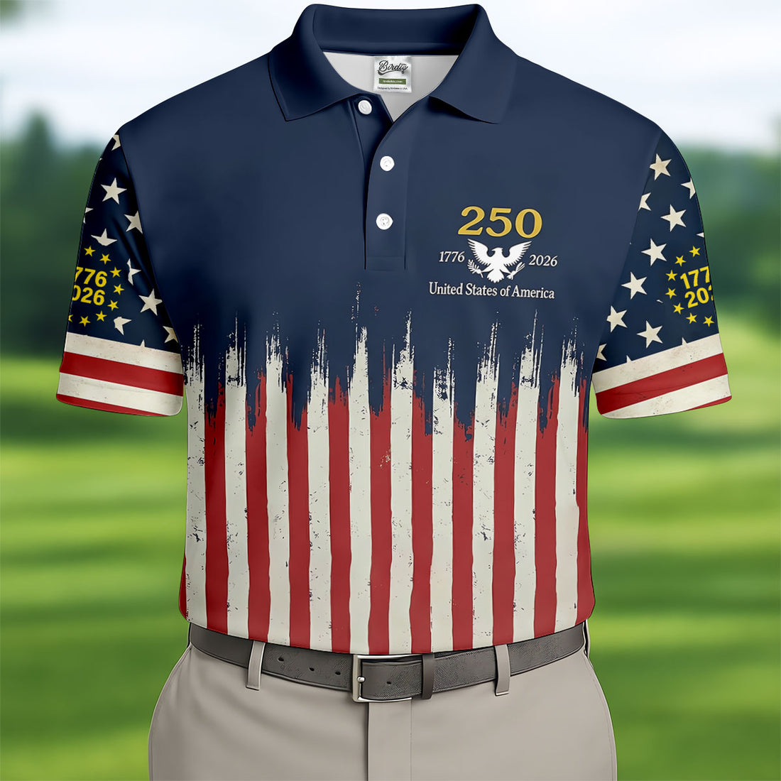 250 Years Red White Blue 1776-2026 Polo Shirts For Men, Patriotic Golf Shirts, 250th Anniversary Golf Gift For Men