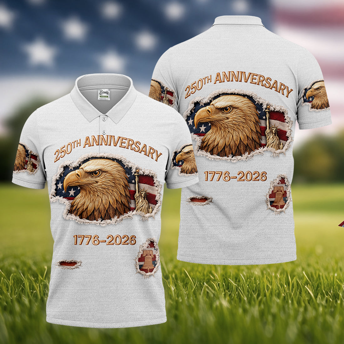 250th Anniversary 1776-2026 American Flag And Eagle Golf Tops For Men, Patriotic Golf Shirt, Golf Shirts For Men