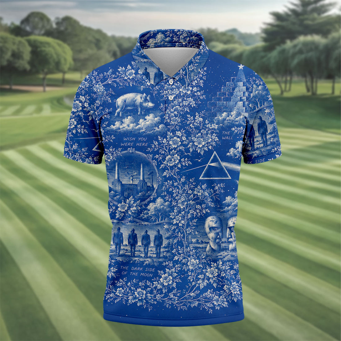 Surreal Retro Music Art Pattern Polo Shirt, Mens Golf Polo, Golf Polo Shirts For Men