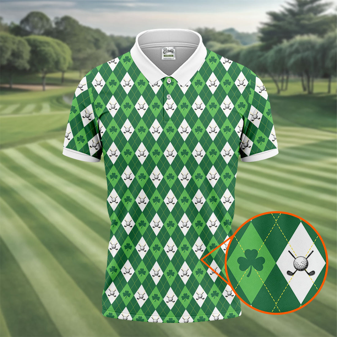 St Patrick's Day Shamrock Argyle Pattern Green And White Argyle Golf Shirt, Polo Shirts For Men, Golf Shirts For Men