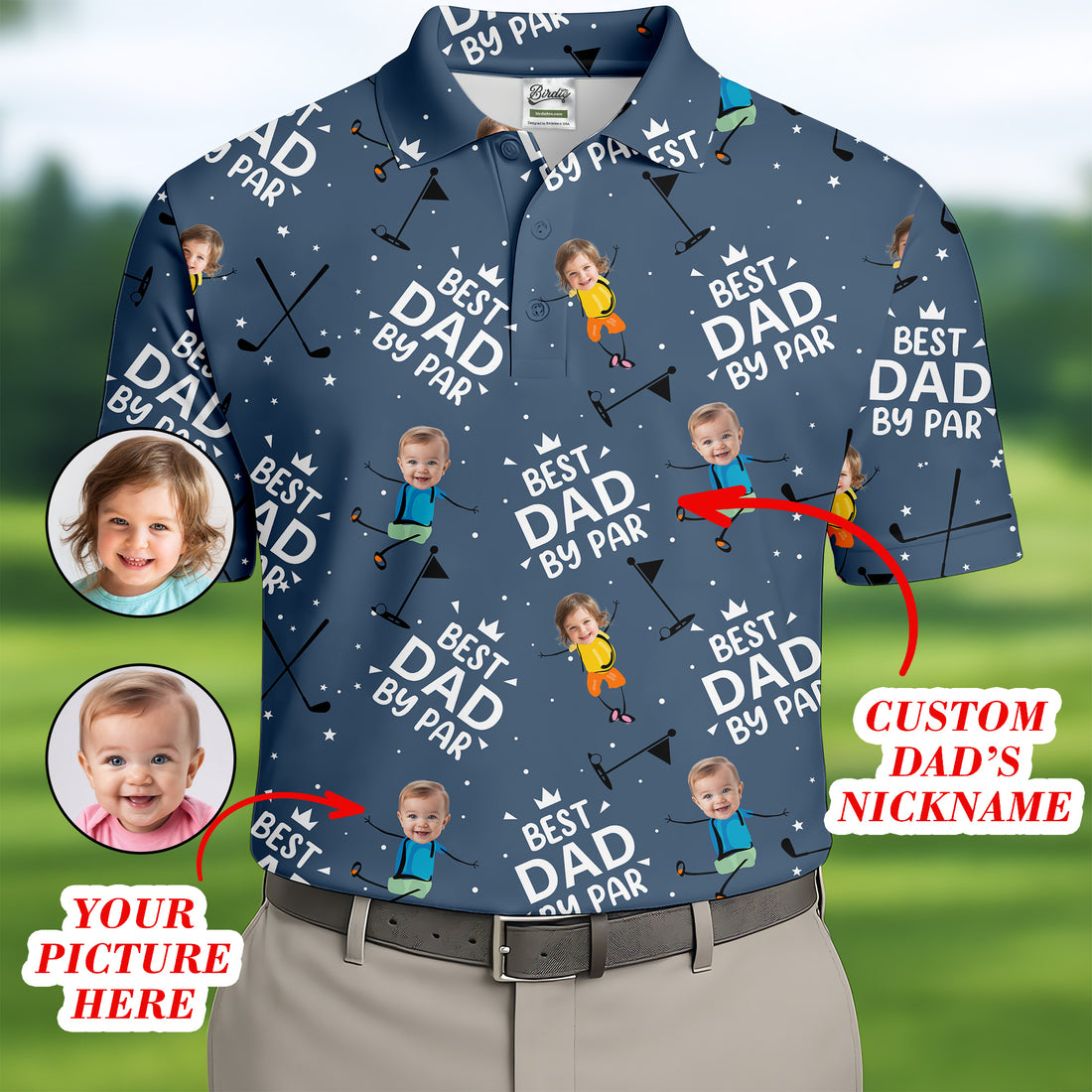 Best Dad By Par Custom Face Kids Photo, Funny Golf Polo Shirt, Fathers Day Shirts