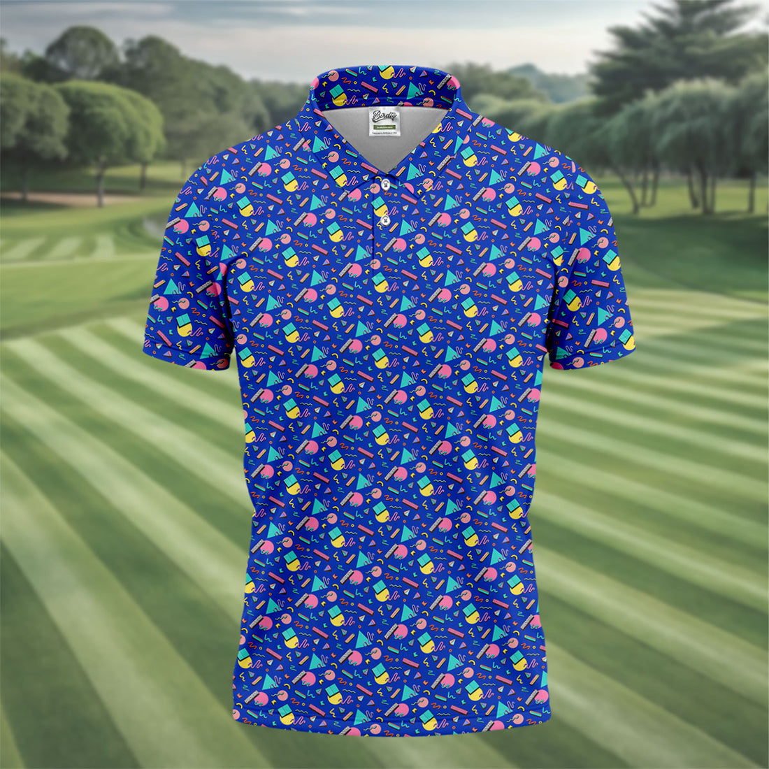Memphis Pattern Hawaiian Golf Shirt, Retro Summer Men's Golf Shirt, Polo Shirts For Men