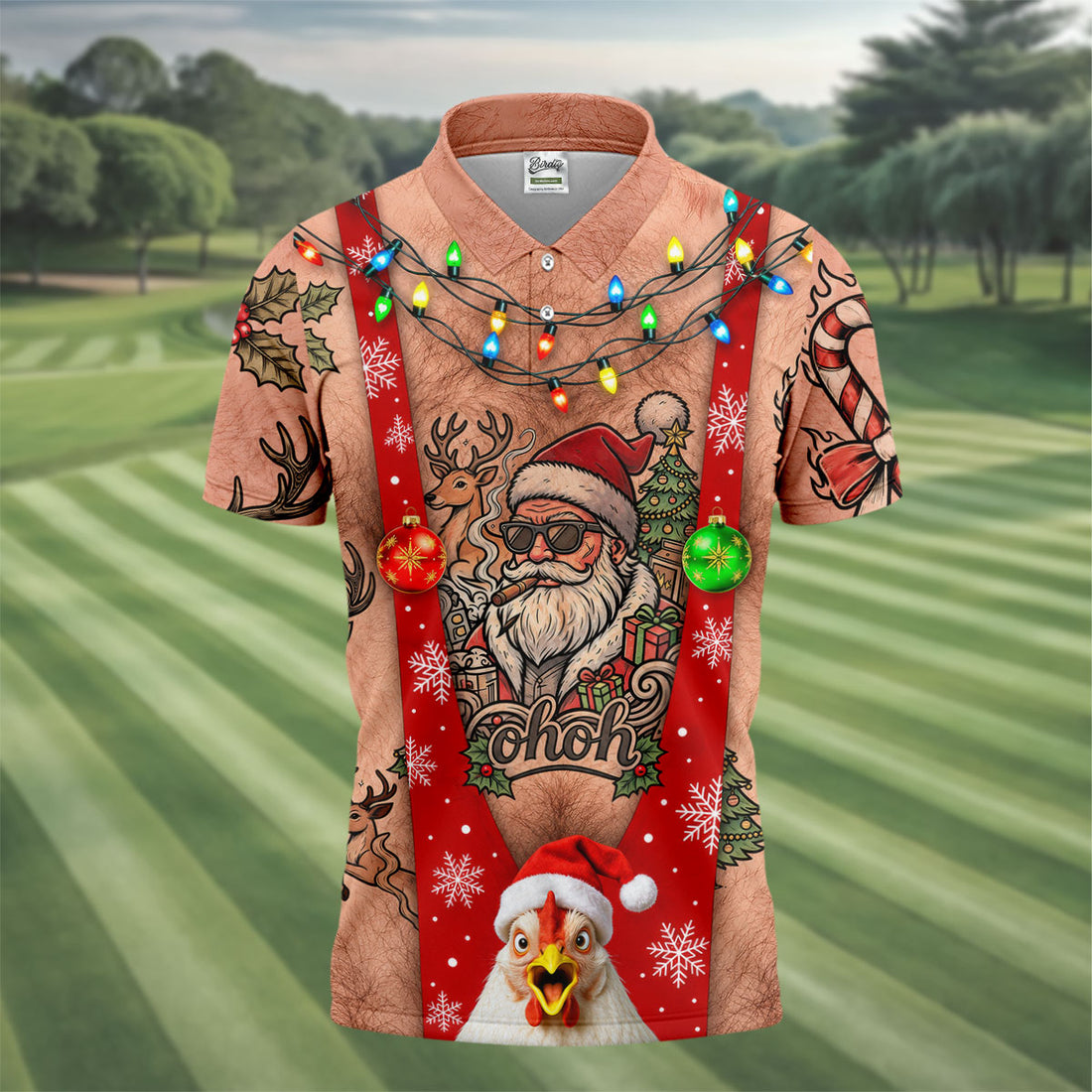 Funny Santa Suspenders Christmas Golf Polo Shirt, Mens Golf Polo, Golf Apparel For Men