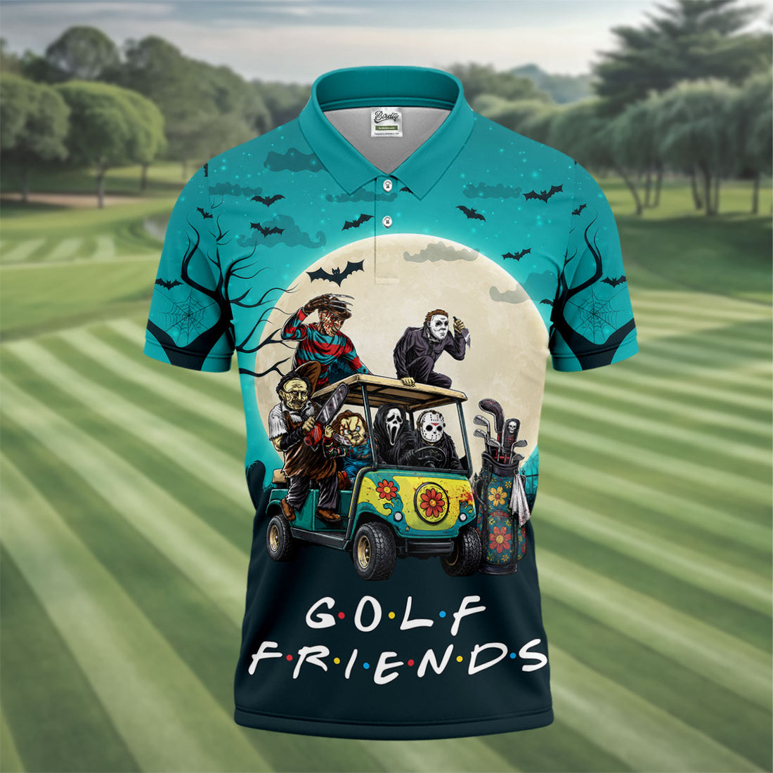 Horror Character Golf Cart Halloween Polo Shirt, Golf Shirts For Men, Halloween Shirt