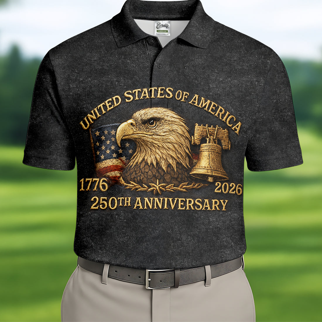 Bald Eagle American Flag 250th Anniversary Dark Grey Color Golf Shirts For Men, Polo Shirts For Men