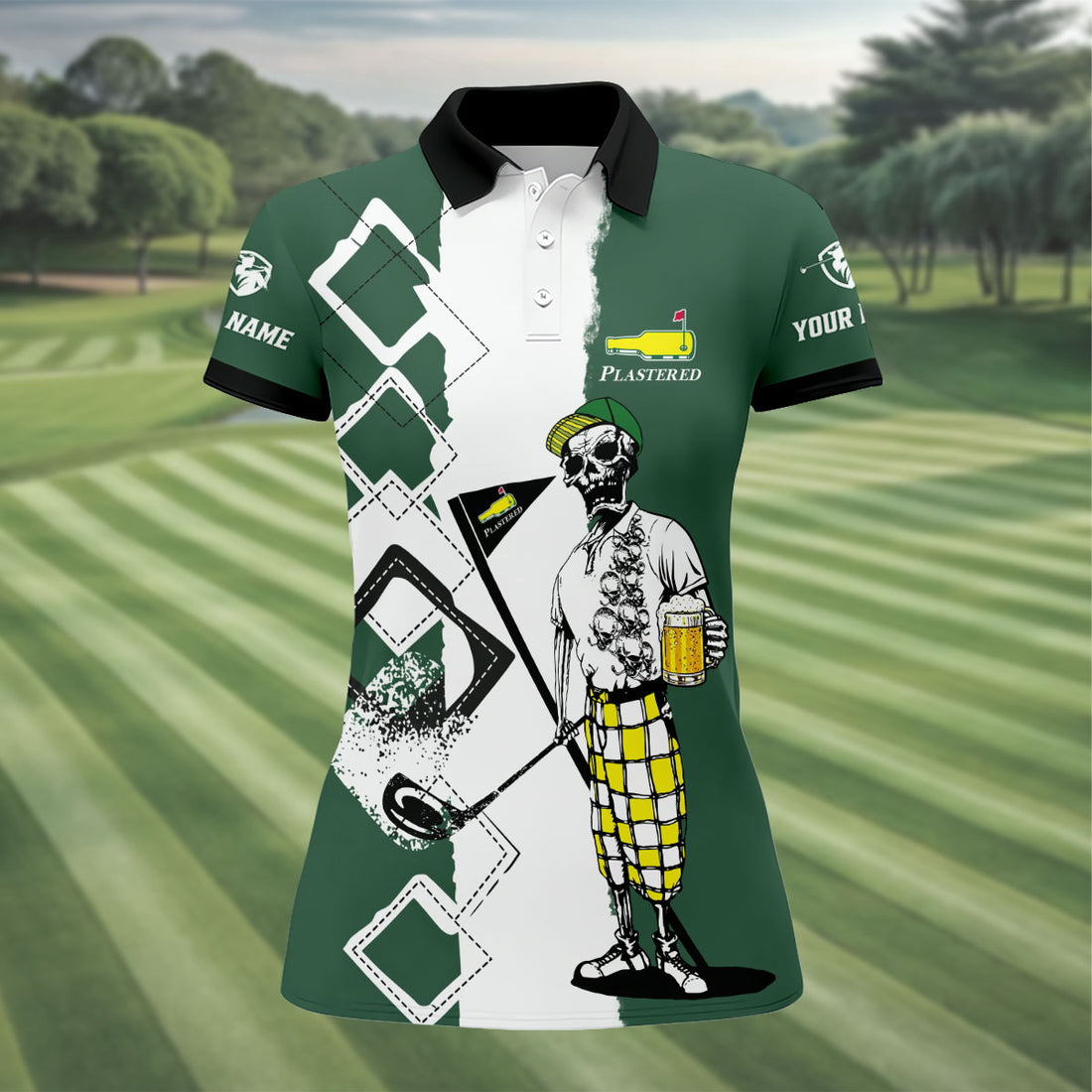 Plastered Golf And Beer Funny Skeleton Performance Golf Shirt, Golf Tournament Women Golf Top, Ladies Golf Shirts