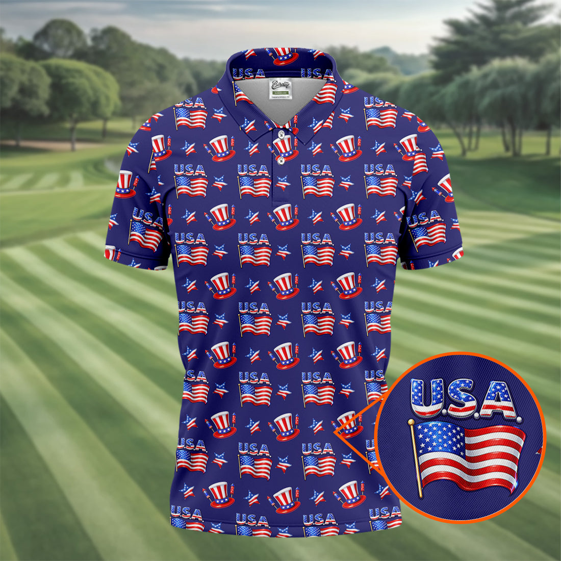 Waving Flags Uncle Sam Hats Seamless Pattern 250th Anniversary Golf Shirts For Men, Patriotic Golf Shirt