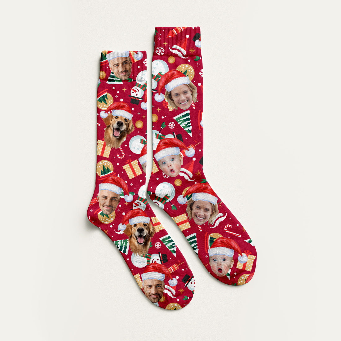 Custom Face Christmas Icons Red Golf Socks, Christmas Golf Gift, Custom Golf Accessories