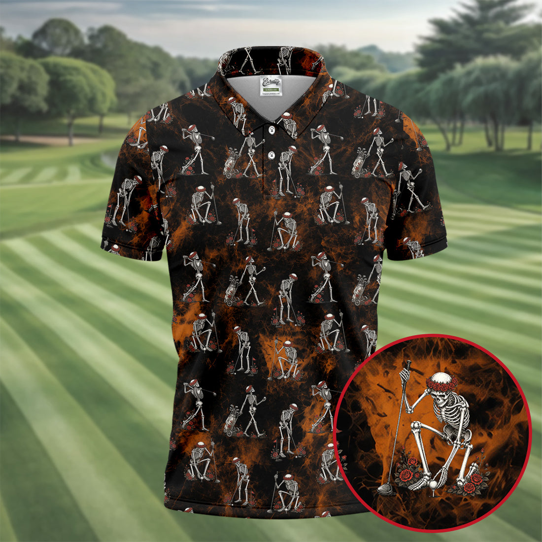 Skeleton Golfer Floral Halloween Polo Shirt, Hawaiian Golf Shirt, Mens Golf Shirts