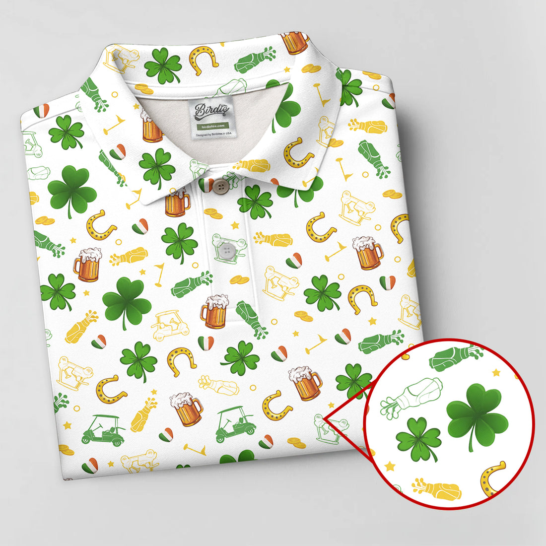 St Patrick's Day Beer Golden Horseshoes Shamrock Golf Shirt, Polo Shirts For Men, Golf Shirts For Men