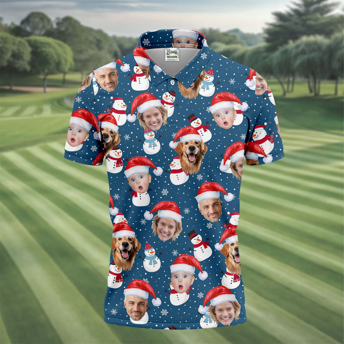 Custom Face Xmas Snowman Navy Golf Shirt, Christmas Golf Shirt, Golf Gift For Men, Golf Shirts For Men