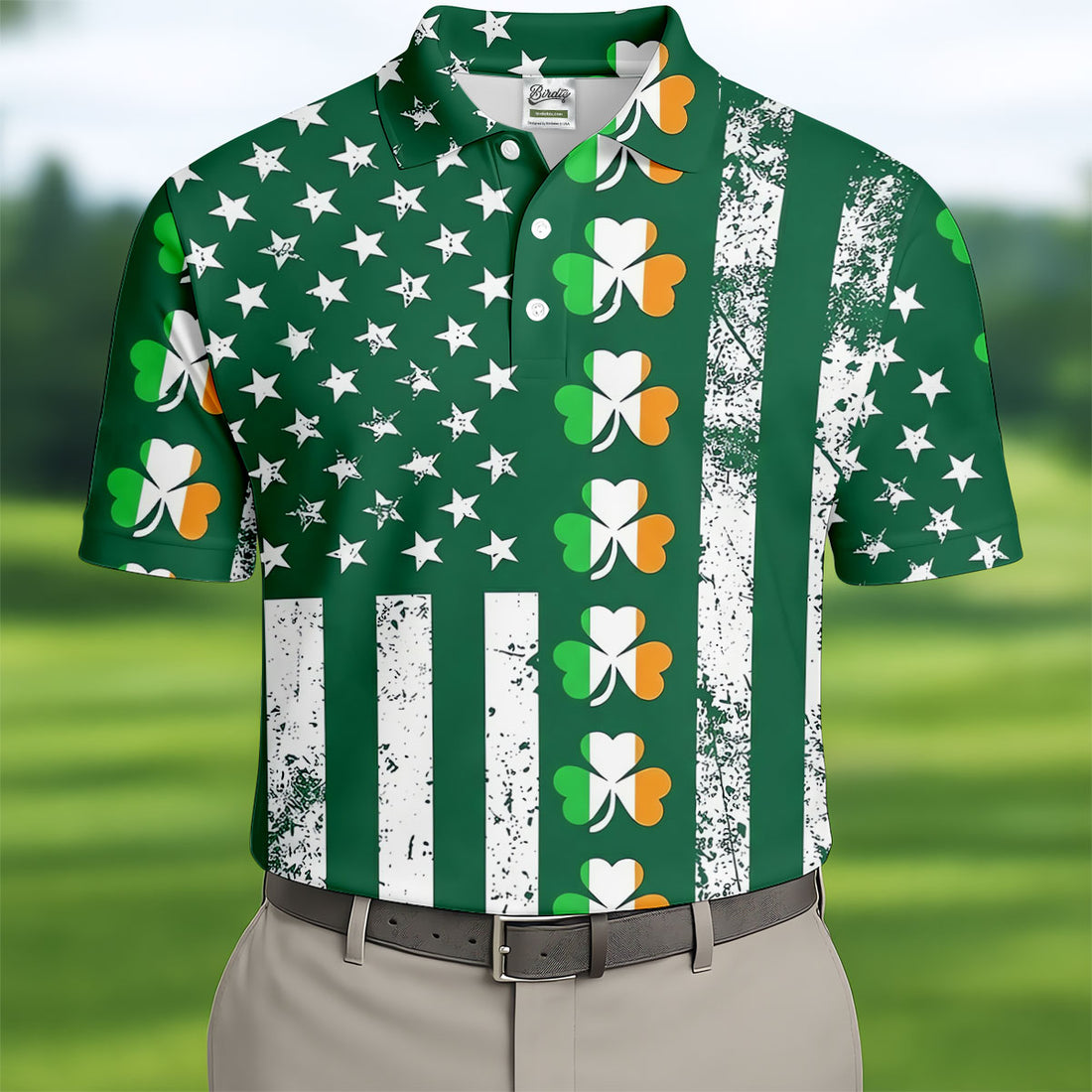 Irish Shamrock Vertical Stripes St Patrick's Day Golf Shirt, Polo Shirts For Men, Golf Shirts For Men