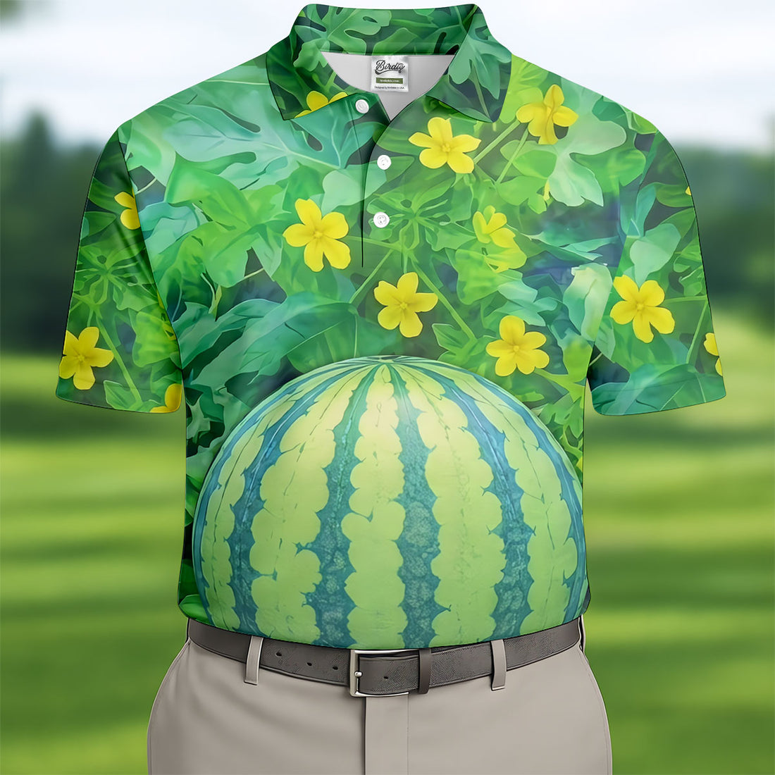 Funny Watermelon Belly Illusion Golf Polo Shirt, Mens Golf Polo, Hawaiian Golf Shirt
