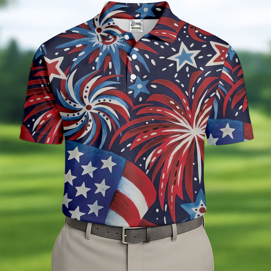 American Flag Pattern Red White Blue 250th Anniversary Patriotic Golf Shirt, Golf Shirts For Men