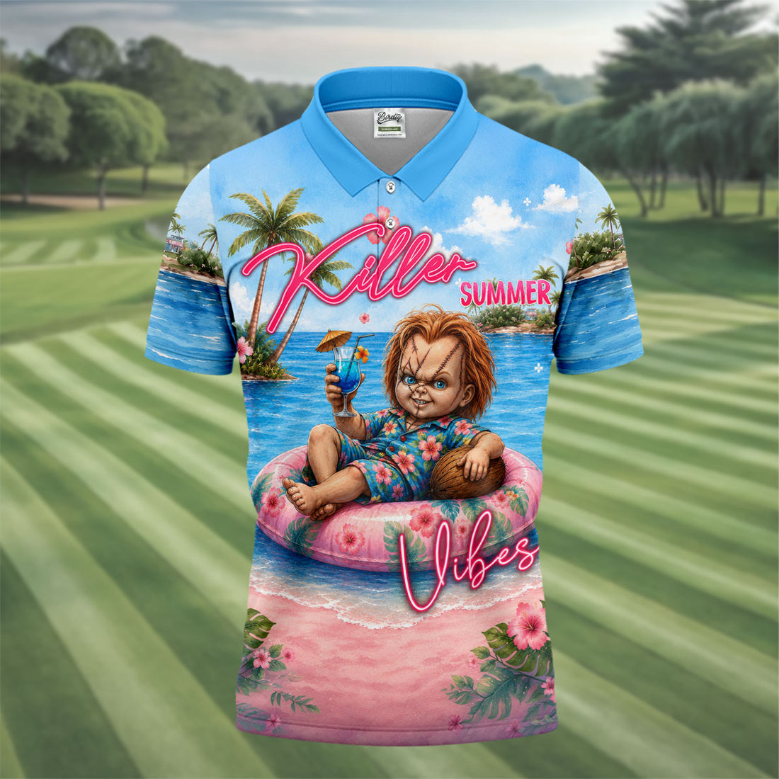 Killer Summer Vibes Evil Doll Golf Polo Shirt, Golf Shirts For Men, Mens Polo Shirts