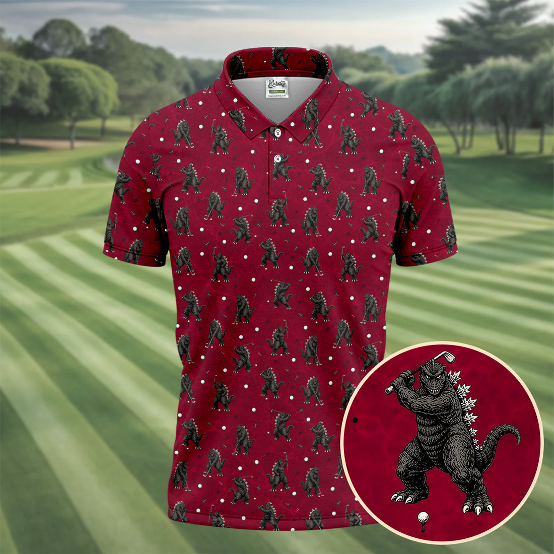 Funny Giant Monster Golf Pattern Polo Shirt, Mens Golf Polo, Golf Shirts For Men