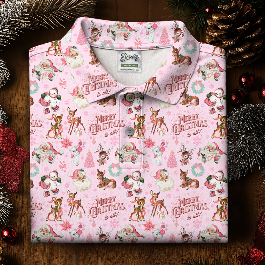 Santa Pink Christmas Golf Tops For Women, Christmas Golf Shirt, Women Golf Apparel