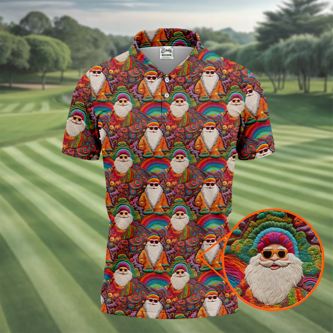 Groovy Hippie Santa Seamless Pattern Golf Shirts, Gifts For Golf Lovers, Christmas Golf Shirt, Golfing Apparel