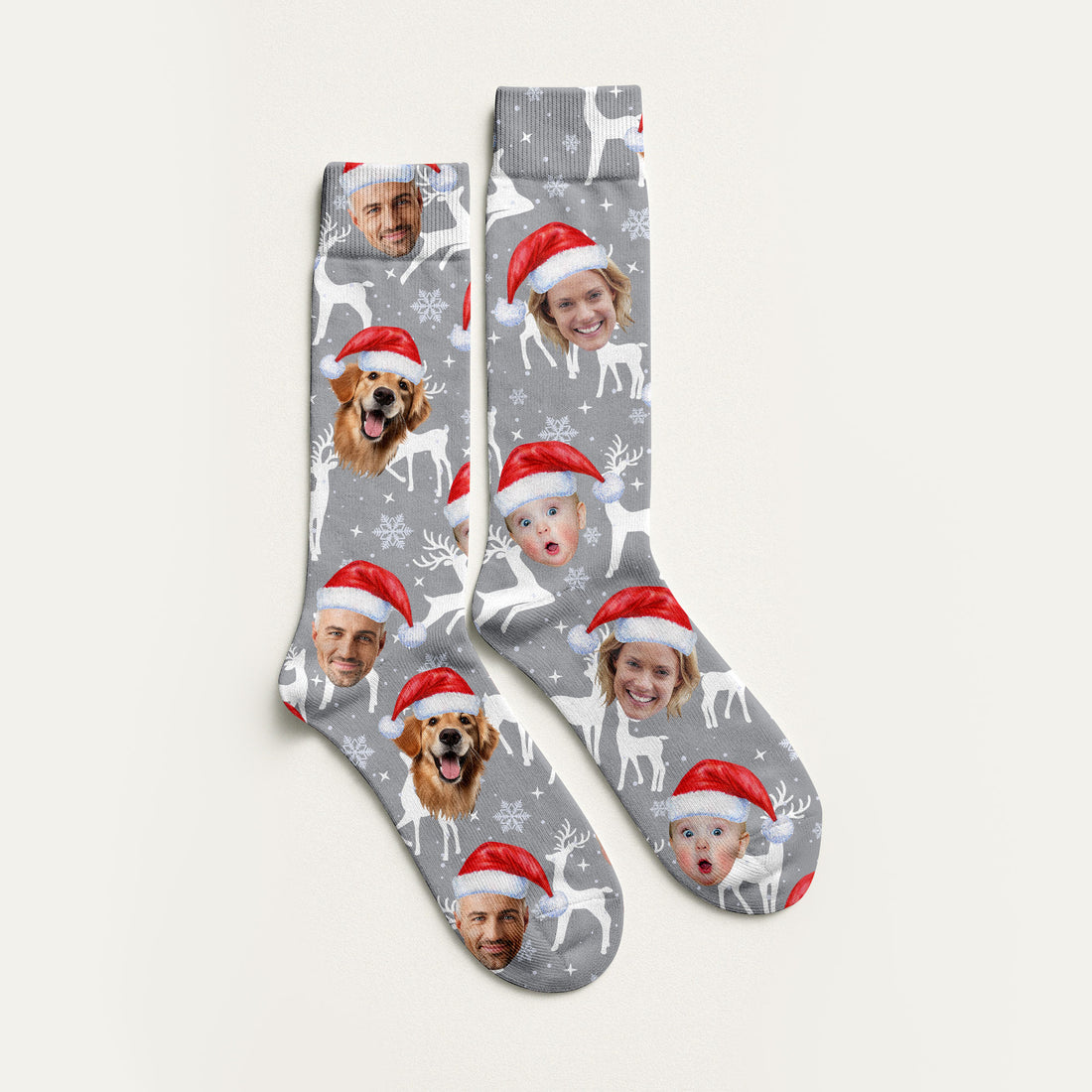 Custom Face Snow Reindeer Grey Golf Socks, Christmas Golf Gift, Custom Golf Accessories