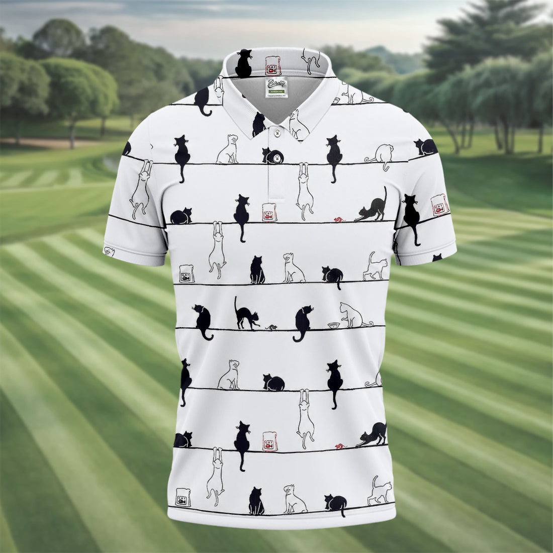 Cute Black and White Cats Pattern Golf Shirt, Men's Golf Shirt, Golf Polo Shirts For Men