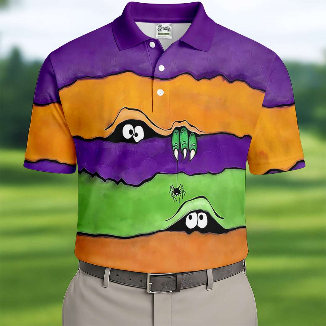 Funny Halloween Peeping Eyes Polo Shirts For Men, Golf Tops For Men, Halloween Golf Shirt