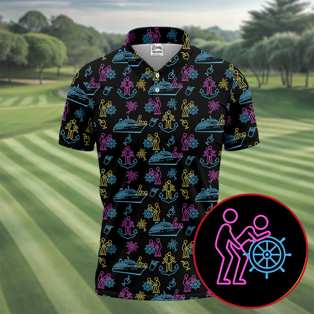 Funny Adult Cruise Vacation Pattern Polo Shirt, Mens Golf Polo, Printed Golf Shirts