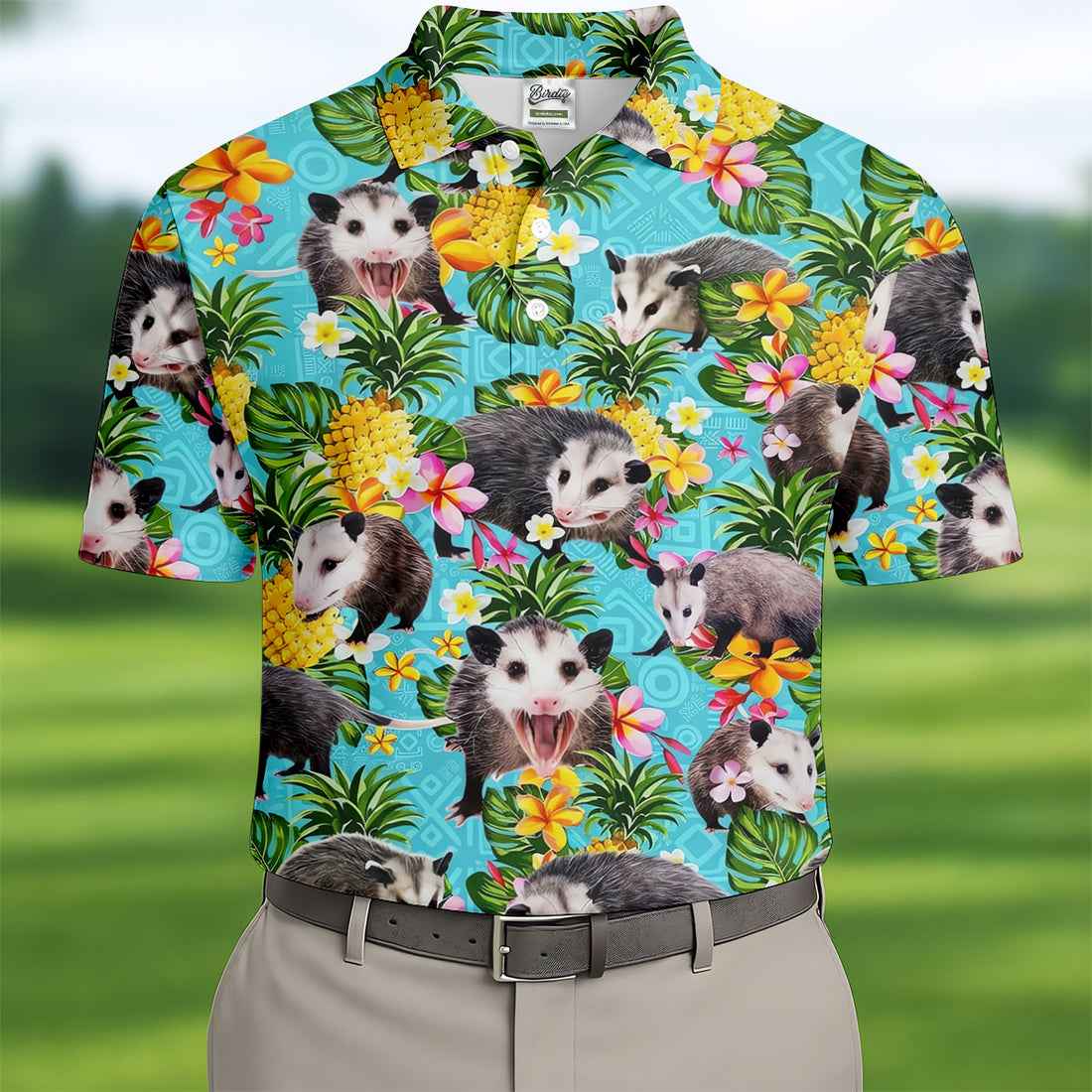 Funny Opossums Among Pineapples Hawaiian Golf Polo, Golf Tops For Men, Golfing Apparel