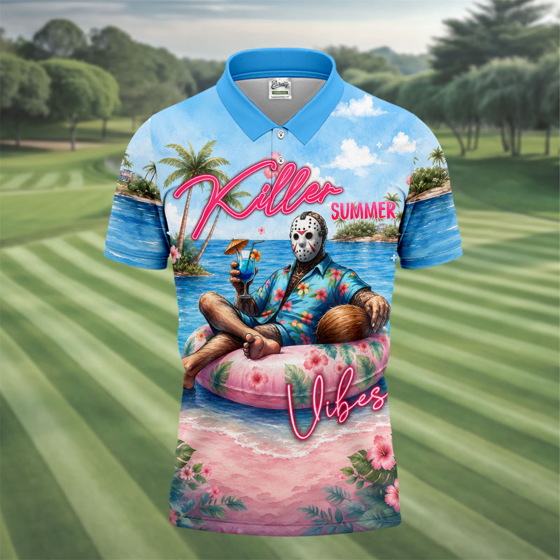 Killer Summer Vibes Mask Slasher Golf Polo Shirt, Mens Golf Polo, Printed Golf Shirts