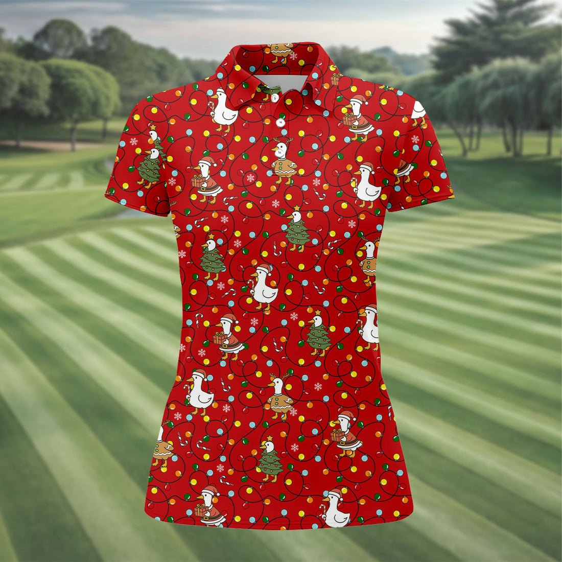 Funny Duck Merry Xmas Red Golf Shirts, Christmas Golf Shirt, Golf Gifts For Women, Fun Golf Shirt