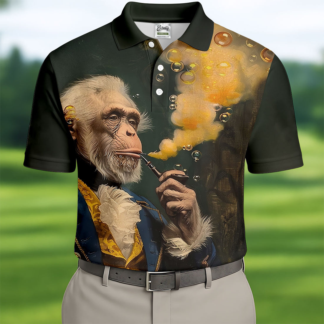Monkey Aristocrat Golden Smoke Hawaiian Golf Shirt, Men's Golf Shirt, Polo Shirts For Men