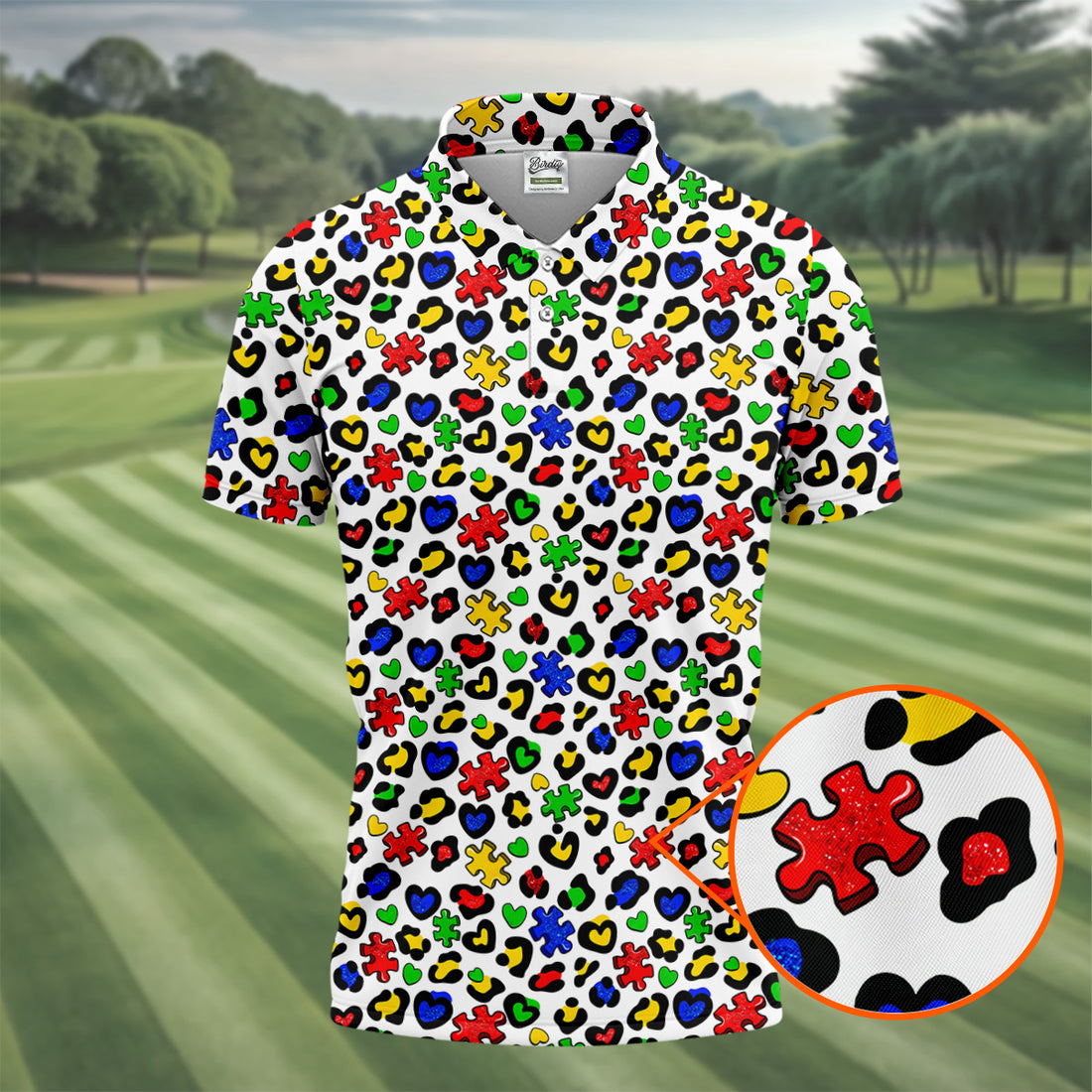 Autism Awareness Color Leopard Pattern White Golf Shirt, Golf Tops For Men, Polo Shirts For Men, Golf Shirts For Men