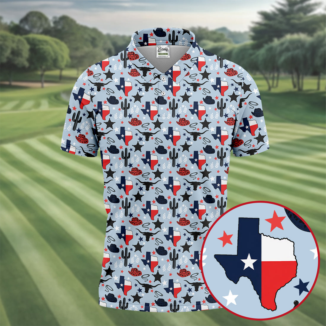 Texas Western Pattern Golf Polo Shirt, Printed Golf Shirts, Golf Polo Shirts For Men