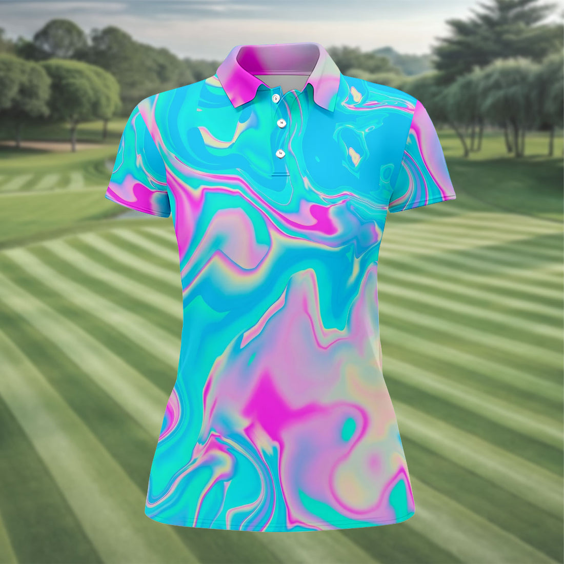Pastel Marble Abstract Swirl Pattern Golf Shirt, Ladies Golf Tops, Hawaiian Golf Shirt, Golf Tops For Women