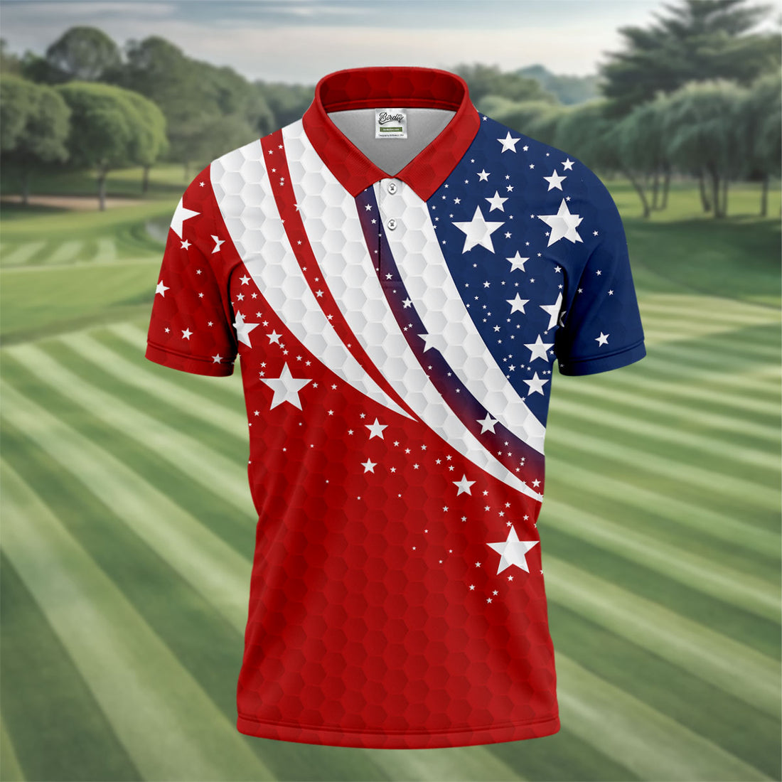Stars And Stripes Golf Ball Pattern Patriotic 4th Of July Golf Shirt, 250 Celebration Golf Shirts For Men