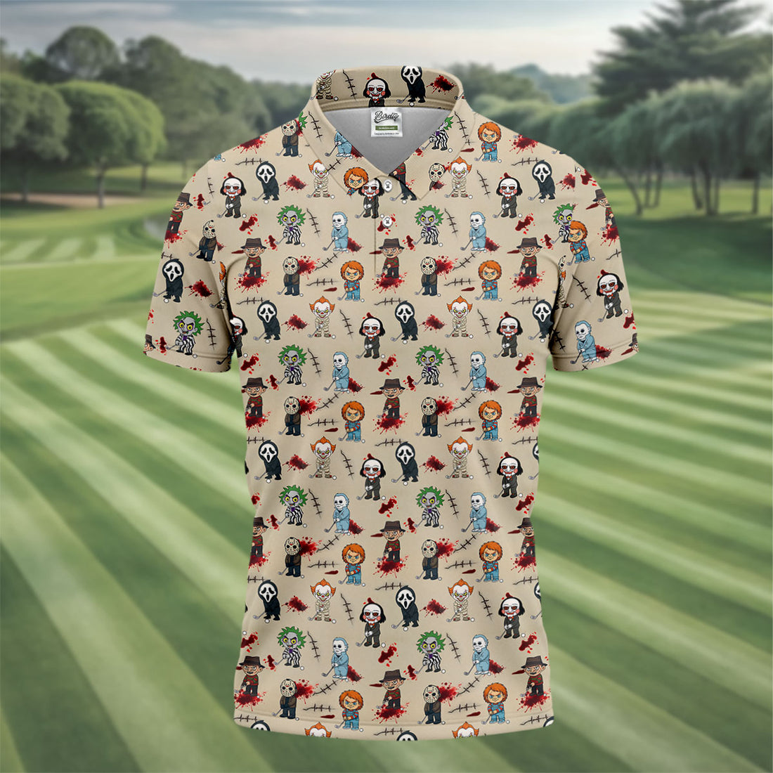 Cute Horror Character Halloween Polo Shirt, Mens Golf Shirts, Hawaiian Golf Shirt
