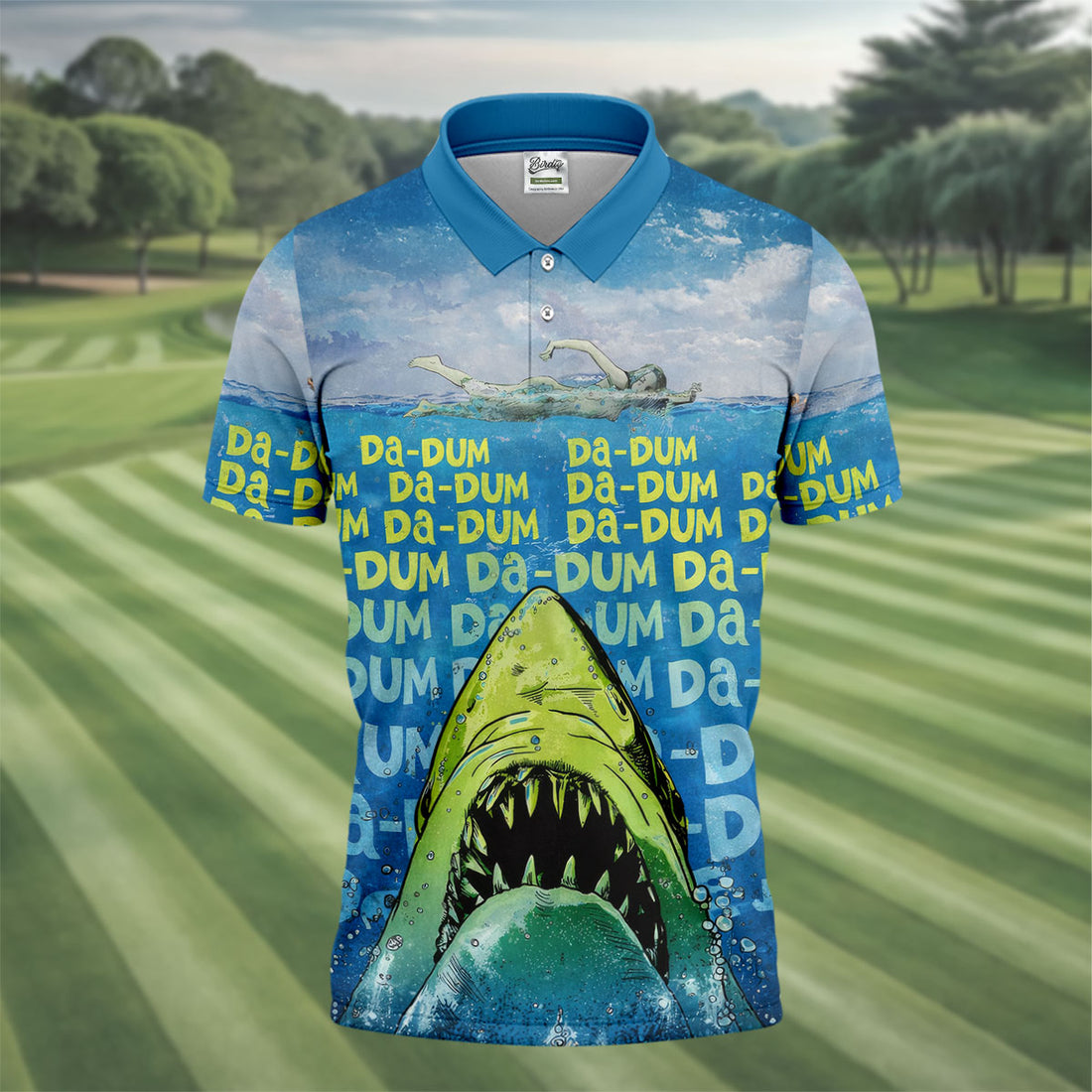 Funny Shark Da Dum Ocean Attack Golf Polo Shirt, Golf Shirts For Men, Printed Golf Shirts