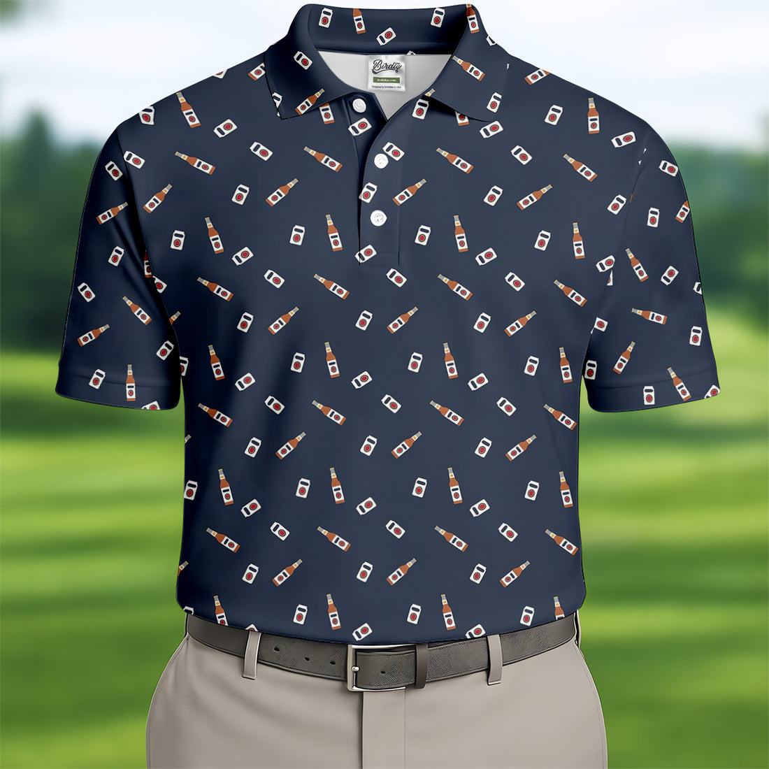 Beer Bottle Vs Can Seamless Pattern Golf Tops For Men, Golf And Beer Golf Shirts For Men